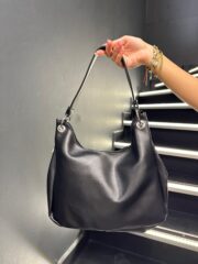 Siyah Halka Detaylı Astarlı Salaş Omuz Çantası