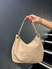 Krem Halka Detaylı Astarlı Salaş Omuz Çantası