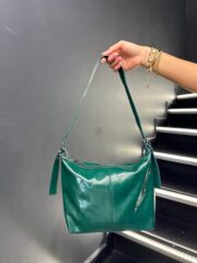 Yeşil Fermuarlı Bucket Omuz Çantası - Görsel 2