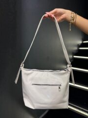 Beyaz Fermuarlı Bucket Omuz Çantası - Görsel 2