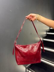 Bordo Fermuarlı Bucket Omuz Çantası