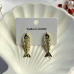 Balık Figürlü Gold Çelik Küpe