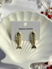 Balık Figürlü Gold Çelik Küpe