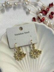 Arı ve Çiçek Detaylı Gold Çelik Küpe