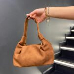 Süet Taba Rengi Mini Zincirli El ve Omuz Çantası