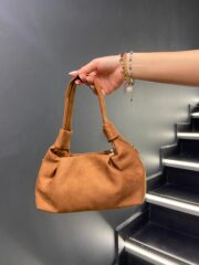 Süet Taba Rengi Mini Zincirli El ve Omuz Çantası