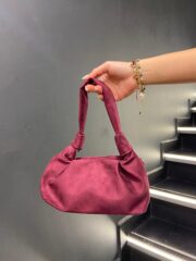 Süet Bordo Rengi Mini Zincirli El ve Omuz Çantası